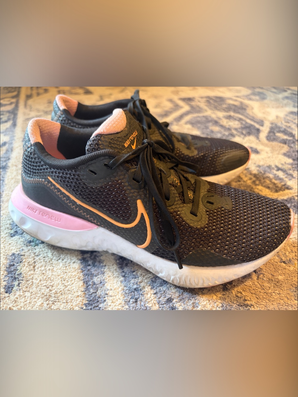 Nike Renew Run Women’s Black Pink Peach Athletic Running Shoes